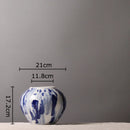 GobekUsa Blue & White Porcelain Vase: Ink Style Flowers, Aesthetic Room Decor