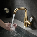 GobekUsa Brushed Gold Basin Faucet Deck Mounted Sink Tap Hot Cold Chrome Brass