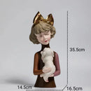 GobekUsa Bowknot Cat Girl Statue: Cute Home Decor for Living Room, Bedroom, Desktop