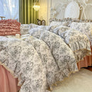 GobekUsa Double Layer Lace Ruffles Floral Bedding Set with Duvet Cover, Bed Skirt, Pillows