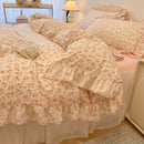 GobekUsa Lace Bedding Set: Printed Design, Single Queen Size, Cozy Quilt Cover, Fitted Sheet, 2 Pillowcases