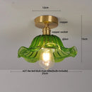 GobekUsa Green Flower Glass Copper Ceiling Light - Nordic Modern LED, Living Room Bedroom Hallway Fixtures