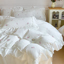 GobekUsa Korean Princess Rose Flowers Lace Ruffles Bedding Set - Soft Cotton Duvet Cover