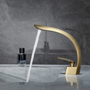 GobekUsa Brushed Gold Basin Mixer Tap Single Handle Hot Cold Waterfall Faucet