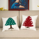 GobekUsa Embroidered Christmas Tree Cushion Cover 45x45cm Green Red Square Pillow Cover