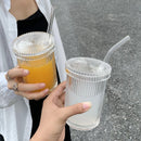 GobekUsa Glass Straw Cup Set | Japanese Style Coffee Tea Milk Cup with Lid