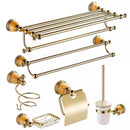 GobekUsa Brass Jade Bathroom Accessories Set: Towel Bar, Soap Holder, Towel Rack, Glass Shelf
