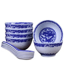 GobekUsa Blue And White Porcelain Dragon Rice Bowls Set