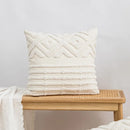 GobekUsa Geometric Embroidery Tassel Cushion Cover - Grey White Simple Loop Tufted Pillow