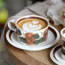 GobekUsa Hand-Drawn Ceramic Espresso Cup with Saucer, 8oz Cappuccino Cups
