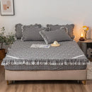 GobekUsa Cotton Plaid Stripe Ruffles Bedding Set with Lace Accents