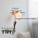GobekUsa Amber Glass LED Wall Sconce with Pull Chain Switch, Nordic Modern Wood Stair Light