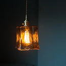 GobekUsa Brass Amber Glass LED Pendant Light for Restaurant Bedside Kitchen Loft Bar