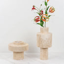 GobekUsa Beige Travertine Stone Vase for Living Room Hotel Dining Table