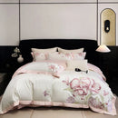 GobekUsa Blooming Flowers Embroidery Bedding Set 600TC Egyptian Cotton Duvet Cover Queen King