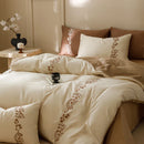GobekUsa Elegant Lily of the Valley Embroidery Brown Cotton Bedding Set
