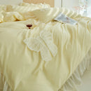 GobekUsa Korean Lace Ruffles Queen Size Duvet Cover with Bow Detail - Romantic French Design