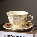 GobekUsa Lace Edge Flower Ceramic Cup & Saucer Set - Gold-plated Teacup for Dining Table