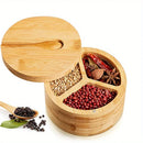 GobekUsa Bamboo Seasoning Box with Spoon - Rotating Cover Spice Container