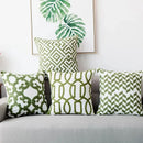 GobekUsa Green Geometric Canvas Cotton Embroidered Cushion Cover 45x45cm