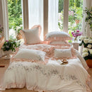 GobekUsa Korean Princess Lace Ruffles Flowers Embroidery Bedding Set with 100% Cotton Quality.
