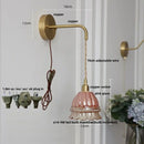 GobekUsa Amber Glass LED Wall Light with Pull Chain Switch, Modern Nordic Flower Wall Sconce