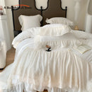 GobekUsa French Princess Wedding Bedding Set, Cozy Queen King Size Duvet Cover, Bed Sheet