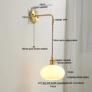 GobekUsa Copper Ceramic LED Wall Light Pull Chain Switch Modern Bedroom Lamp