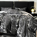 GobekUsa Black Grey Marble Ice Silk Duvet Cover Set - Luxury Cooling Comfort, Nordic Style
