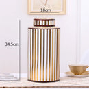 GobekUsa Golden Stripe Ceramics Vase with Cover, Modern Storage Jar for Home Decor