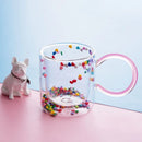 GobekUsa Love Quicksand Double Bottom Glass Cup - Cute Kawaii Girl Water Coffee Mug