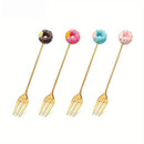GobekUsa 4PCS Stainless Steel Creative Candy Donut Dessert Fork and Coffee Spoon Set