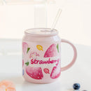 GobekUsa Fruit Shape Ceramic Mug with Lid and Straw, Cute Korean Style Design
