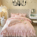 GobekUsa Korean Princess Lace Ruffles Bedding Set in Bean Paste Pink