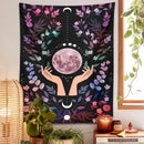 GobekUsa Botanical Moon Tapestry: Psychedelic Boho Wall Art for Magic Crystal Altar & Chakra