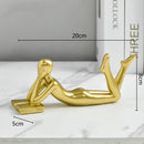 GobekUsa Golden Thinker Reader Man Resin Figure: Abstract Home Decor Figurine