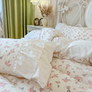GobekUsa Cotton Floral Print Bedding Set with Pleat Lace Ruffles, 4-Piece Ensemble