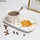GobekUsa Gilded Marble Texture Ceramic Cup & Saucer Set for Dining Table Tea & Coffee