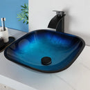 GobekUsa Gradient Blue Glass Basin Faucet Set with Waterfall Mixer Taps