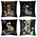 GobekUsa Cat Print Black Short Plush Pillowcase for Modern Living Room Décor