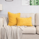 GobekUsa Beige Striped Cushion Cover with Pom Pom Detail Lumbar Throw Pillow Case