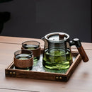 GobekUsa Glass Tea Set with Wooden Handle Teapot on Retro Glass Tray