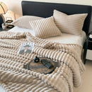 GobekUsa Cozy Coral Fleece Striped Solid Blanket for Winter Sofa Cover Queen King Sizes