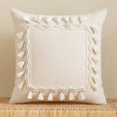 GobekUsa Boho Linen Cotton Pillow Cover with Tassels - Beige Square/Rectangular 45x45cm/30x50cm
