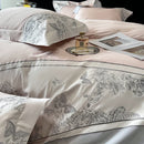 GobekUsa Luxe Butterfly Flowers Embroidery Bedding Set with Duvet Cover Sheet Pillowcases 4Pcs