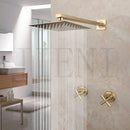 GobekUsa Brushed Gold Rainfall Shower Faucet Set with Dual Handles and Wall Mount