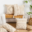 GobekUsa Beige Wabi-sabi Tufted Fringed Geometric Tassel Cotton Linen Pillow Cover