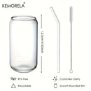 GobekUsa Glass Drinking Glasses Set with Straws - 4-Piece Can Shaped Cups
