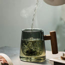 GobekUsa Glass Tea Cup Set with Wood Handle for Puer, Heat Resistant Kung Fu Style