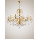 GobekUsa Gold Brass Crystal Chandelier for Living Dining Bedroom, Retro Candle Lights Pendant Lamps
